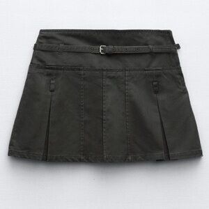 Zara waxed pleated skirt dark grey size small new